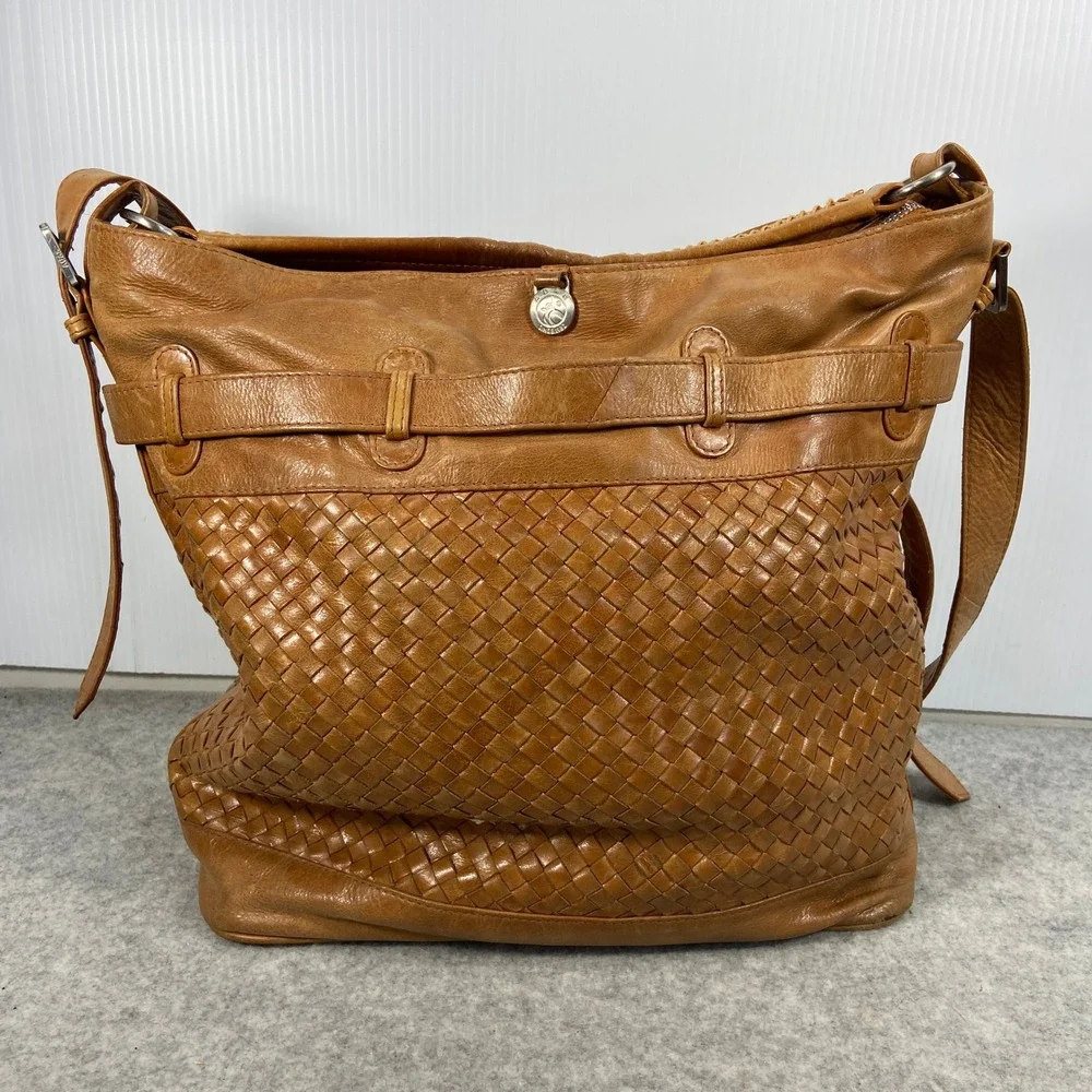 ADAX Copenhagen Camel Tan Brown Woven Braided Large Bag‎